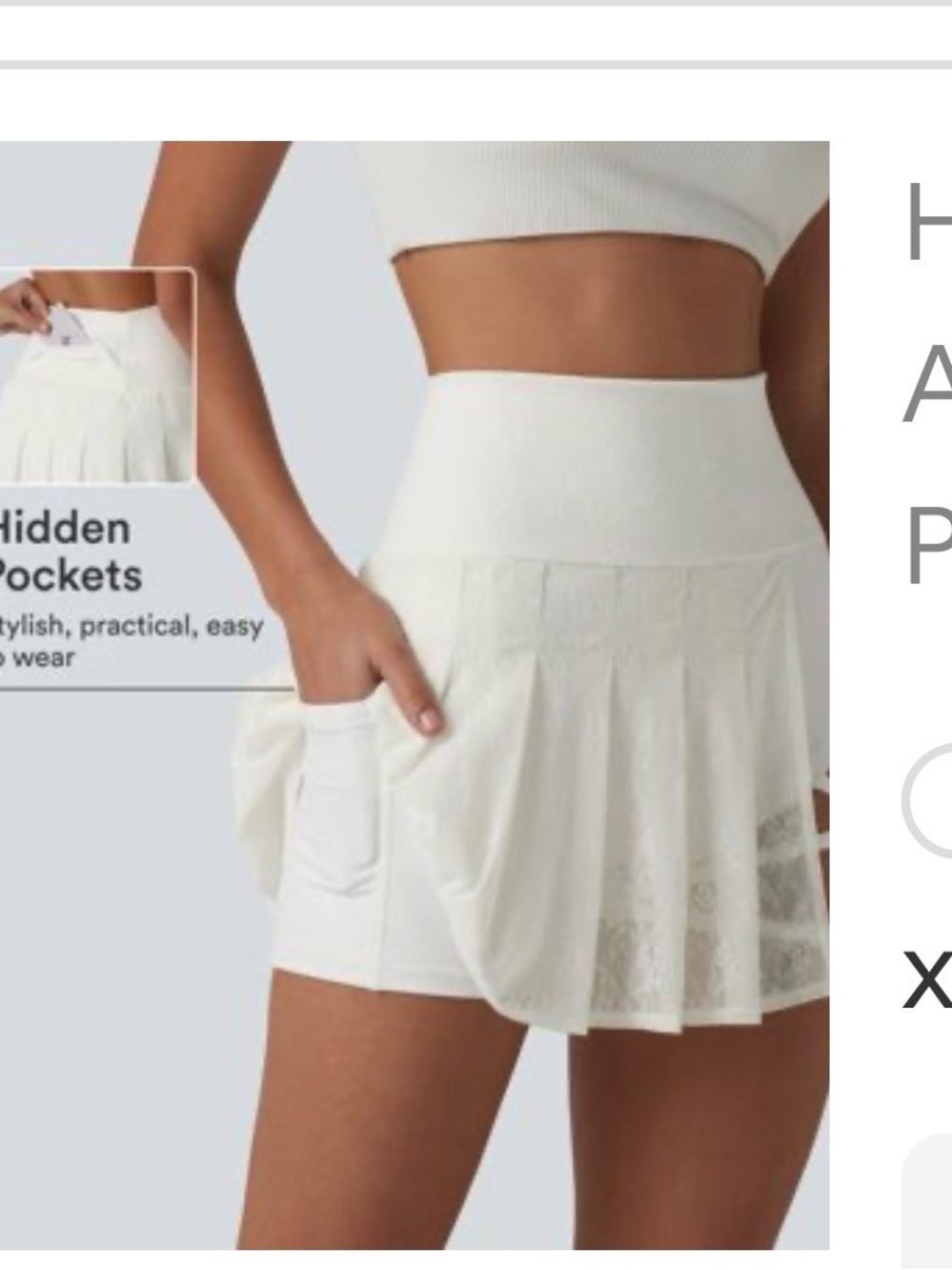 HALARA White High-Waist Athletic Skort with Hidden Pockets